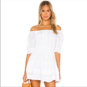 Revolve brand Cleobella dress. White off the shoulder dress perfect for summer.